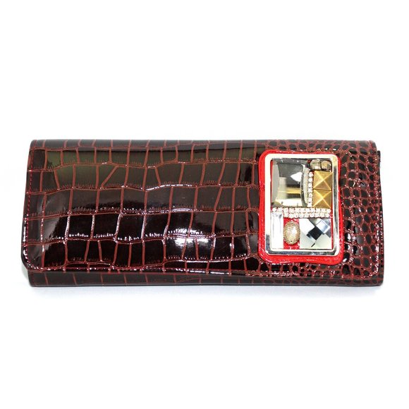 Maroon Alligator Evening Clutch | Purse | Handbag (vegan) - Picture 1 of 5